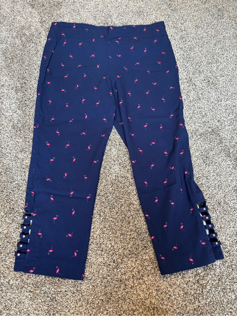 ATTYRE navy blue with flamingo pattern Capri pants